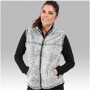 ADULT LADIES FULL ZIP SHERPA VEST, EMBROIDERED